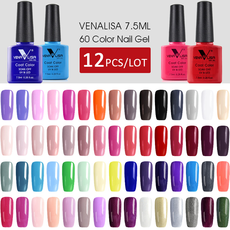 

12pcs*7.5ml VENALISA Gel Varnish Fast Shipment Original Nail Art Manicure 60 Colours Soak Off Gel Lacquer LED UV Gel Nail Polish, 12pcs blue series