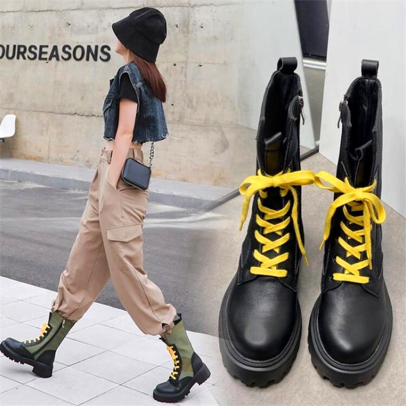 

Boots Women's High-heeled Increase Platform Lace-up Winter Fashion Color Matching, Black