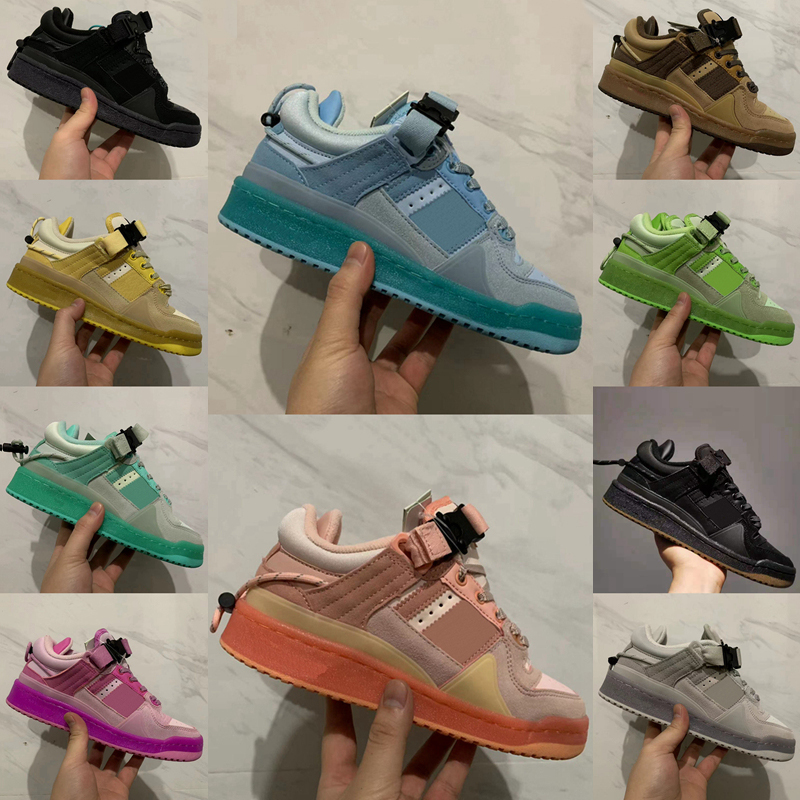

High Quality Bad Bunny Forum Buckle Low Men Women Running Shoes Brown Triple Black fashion style couple outdoor Mens casual Sports Sneakers, 10