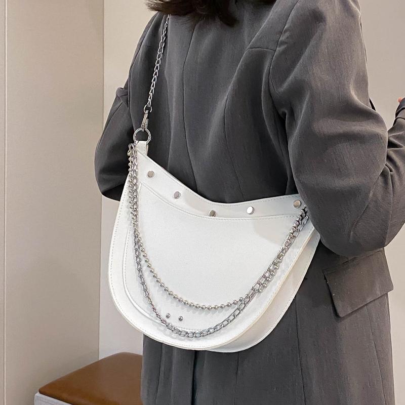 

Fashion rivets Women Shoulder Bags 2021 new Chain female Crossbody messenger bags PU leather Handbags semicircle Armpit, Black