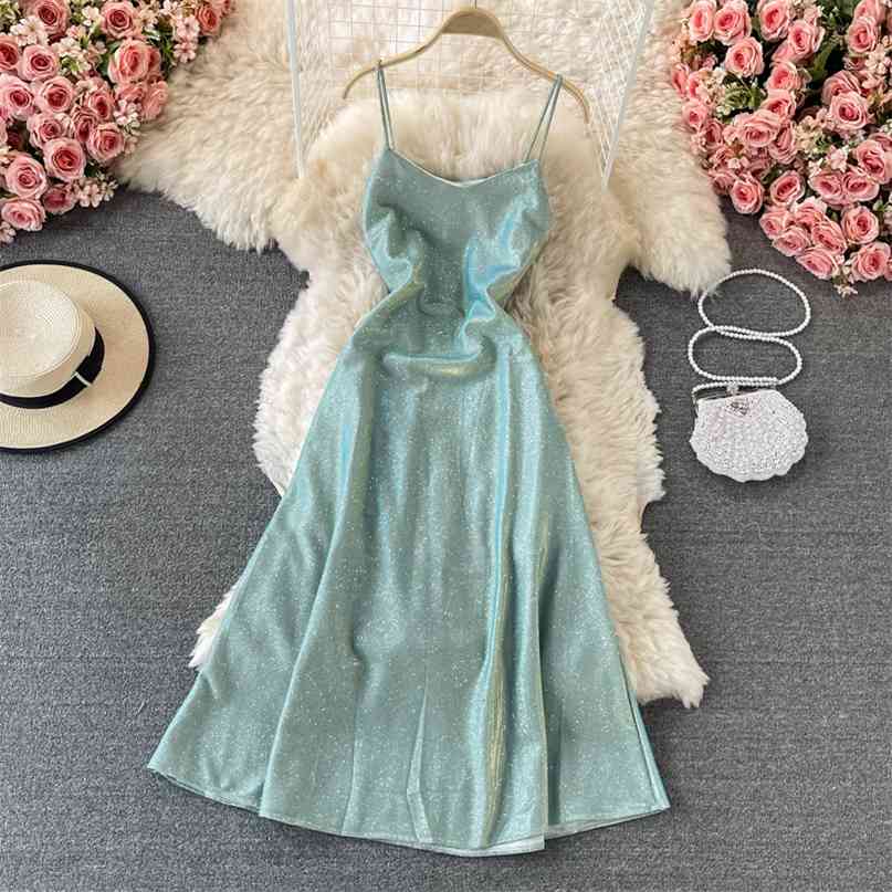 

Glitter Dress Summer Women Sexy Spaghetti Strap Backless Midi Party Slim A-line Evening Club Night Vestidos 210603, Purple