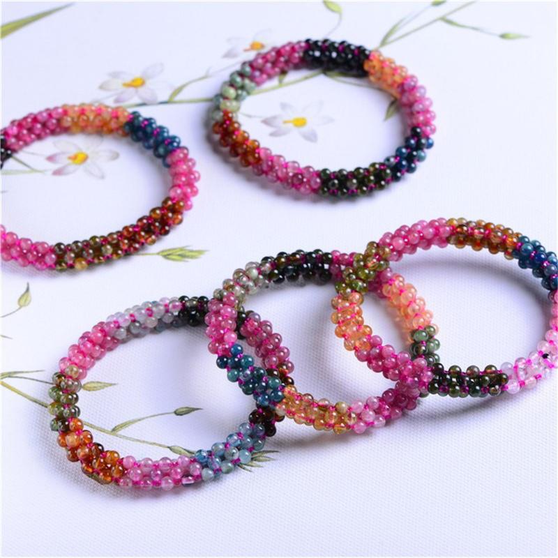 

Beaded, Strands Ethnic Bracelet Natural Stone Tourmaline Colorful Beaded Statement Art Women Christmas Jewelry Gifts Multi-circle Woven