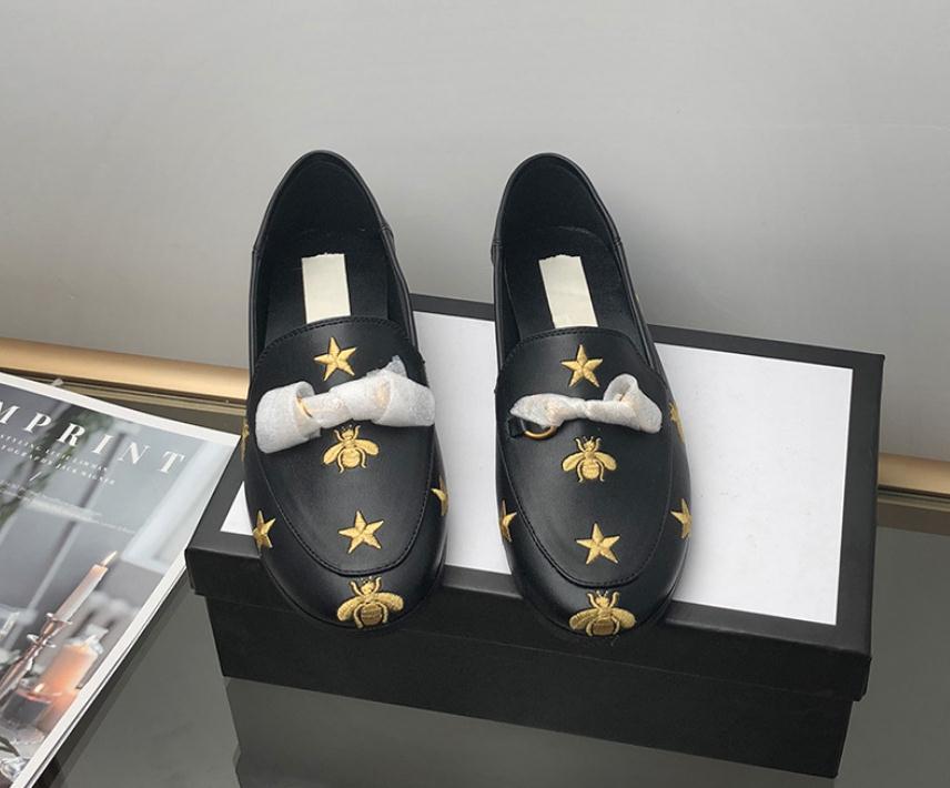 

Genuine Leather Small Bee White Black Beige Casual Horsebit Shoes Fashion Designer Slip-on Women Outdoor Zapatos Sneakers Driving Shoes 35-4