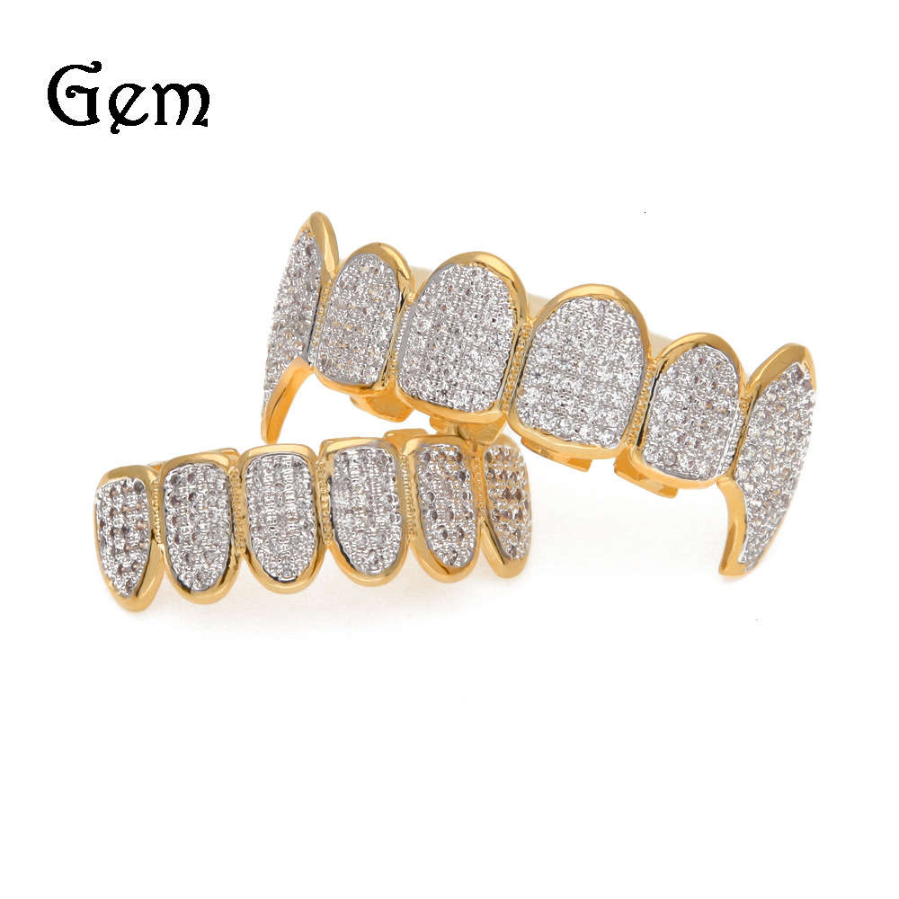 

Jewelry micro inlaid zircon two color electroplating hip hop gold teeth set trend gift