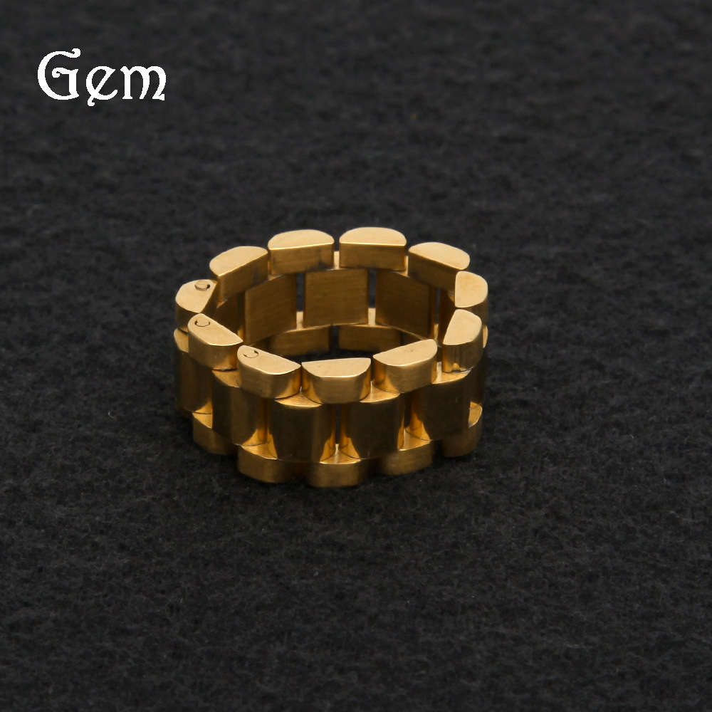 

New stainless steel micro inlaid zircon ring watch chain design hip hop jewelry