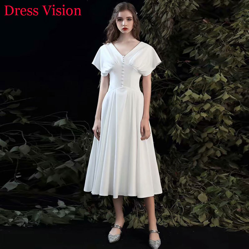 

2021 Vestidos V-neck Mariage Wedding Vestido Noiva Party Gowns Short Sleeves Robe De Soiree Niv6, Same as image