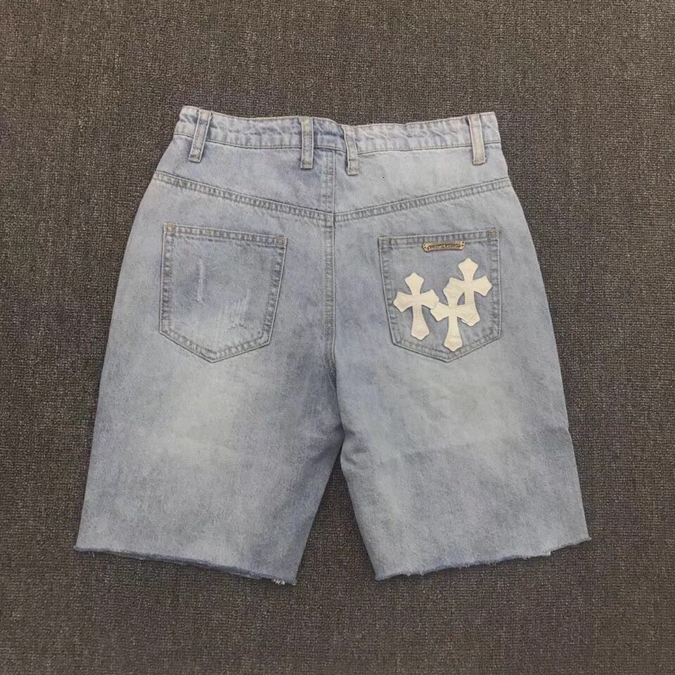

2021 summer new fashion brand crosin men's and women's jeans shorts Capris Cross Leather stitching personalized leisure, Black