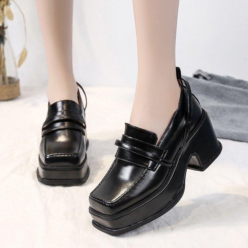 

COOTELILI Woman Pumps Female Ladies Square Toe Slip On Non-slip Black Basic 7cm Heel Pumps Women Shoes Size 35-39