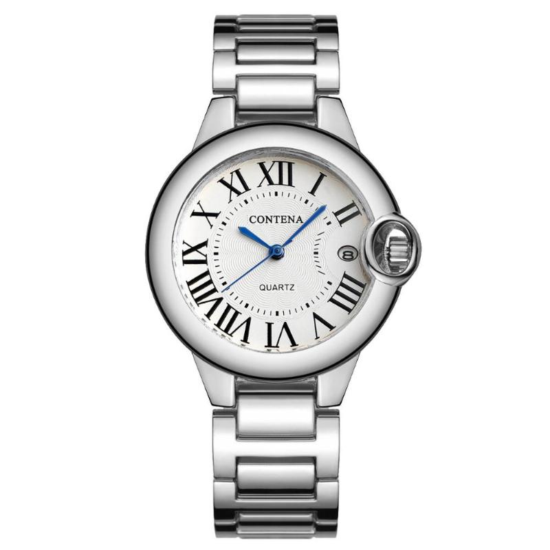 

Wristwatches CONTENA Women Wristwatch Luxury Fashion Full Steel Ladies's Watches Quartz Montre Femme Gift Clock, Silver