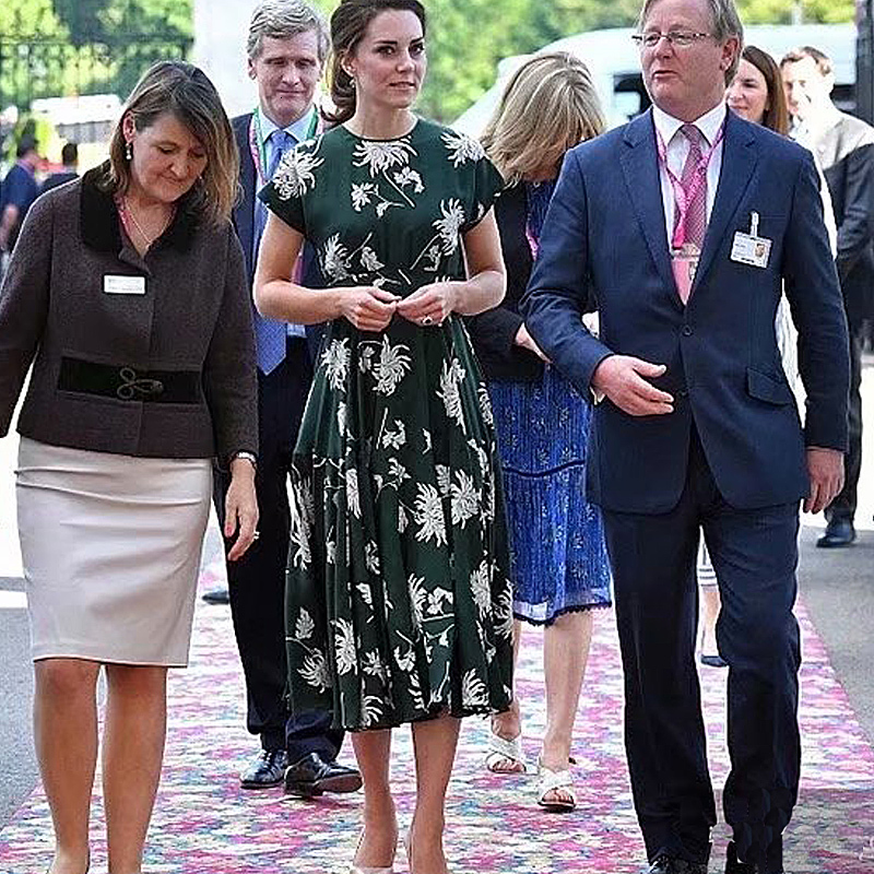 Kate Middleton High Quality Summer New Women's Fashion Party Office Vintage Elegant Chic Gentlewoman Print Midi Dress 142w-image-666751987