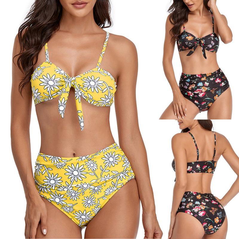 

Women' Swimwear High Waist Bikini Women Swimsuit Floral Print Female 2021 Bathing Suit Beachwear Swimming Brazilian, Yellow