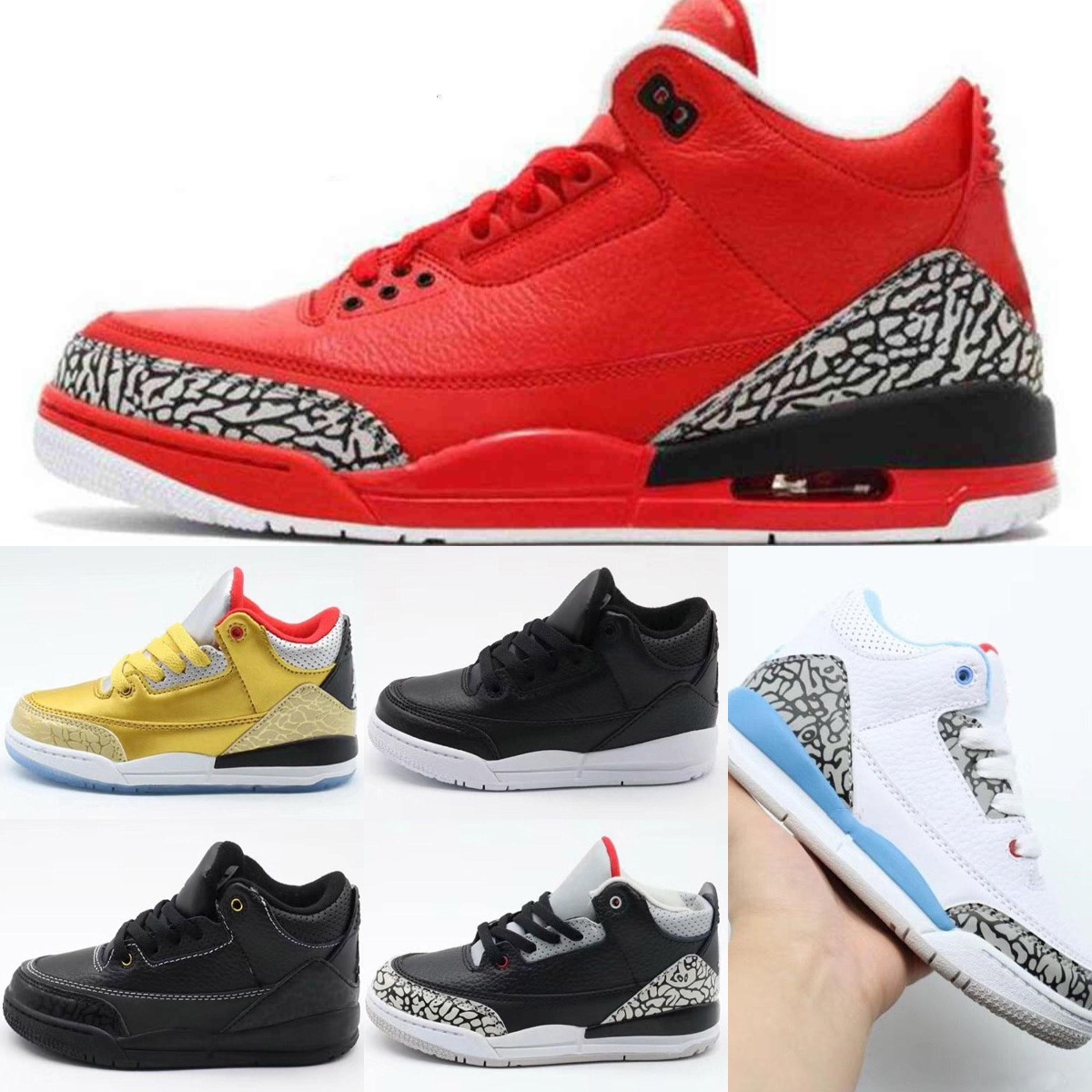 

Retro Kids Shoe 3 Katrina Cyber Monday Basketball Shoes Youth Boys Girls 3s III White Cement Sneaker Size 25-35, Pic 2