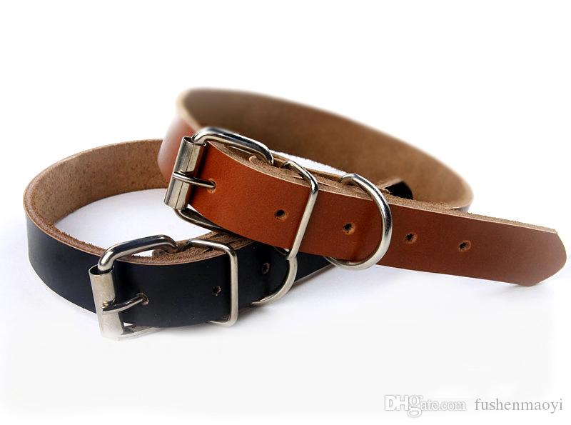 Hot sale Dog accessories Real Cowhide Leather Dog Collars 4 sizes Wholesale 