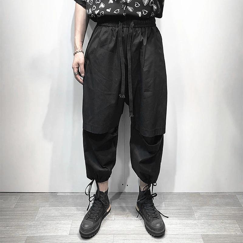 

Men' Pants Fake Two-Piece Casual Large Dark Broken Leg Solid Haran Style Street Work Clothes Tights, Black