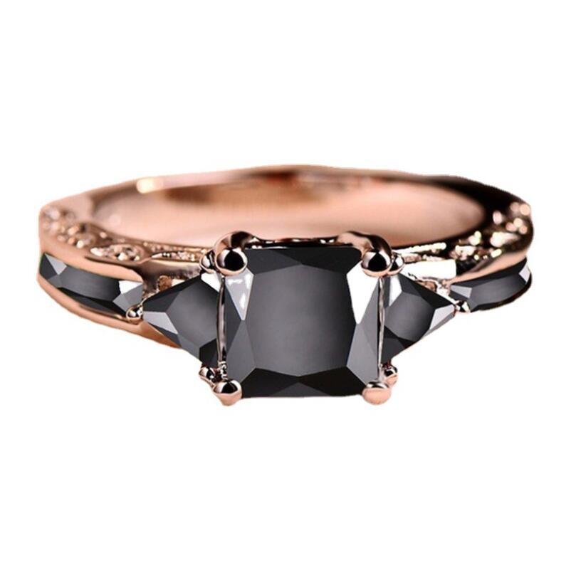 

Fashion Design Black Crystal Rings for Women Wedding Engagement Couple Ring Silver Color Female Anniversary Party Charm Jewelry Gift