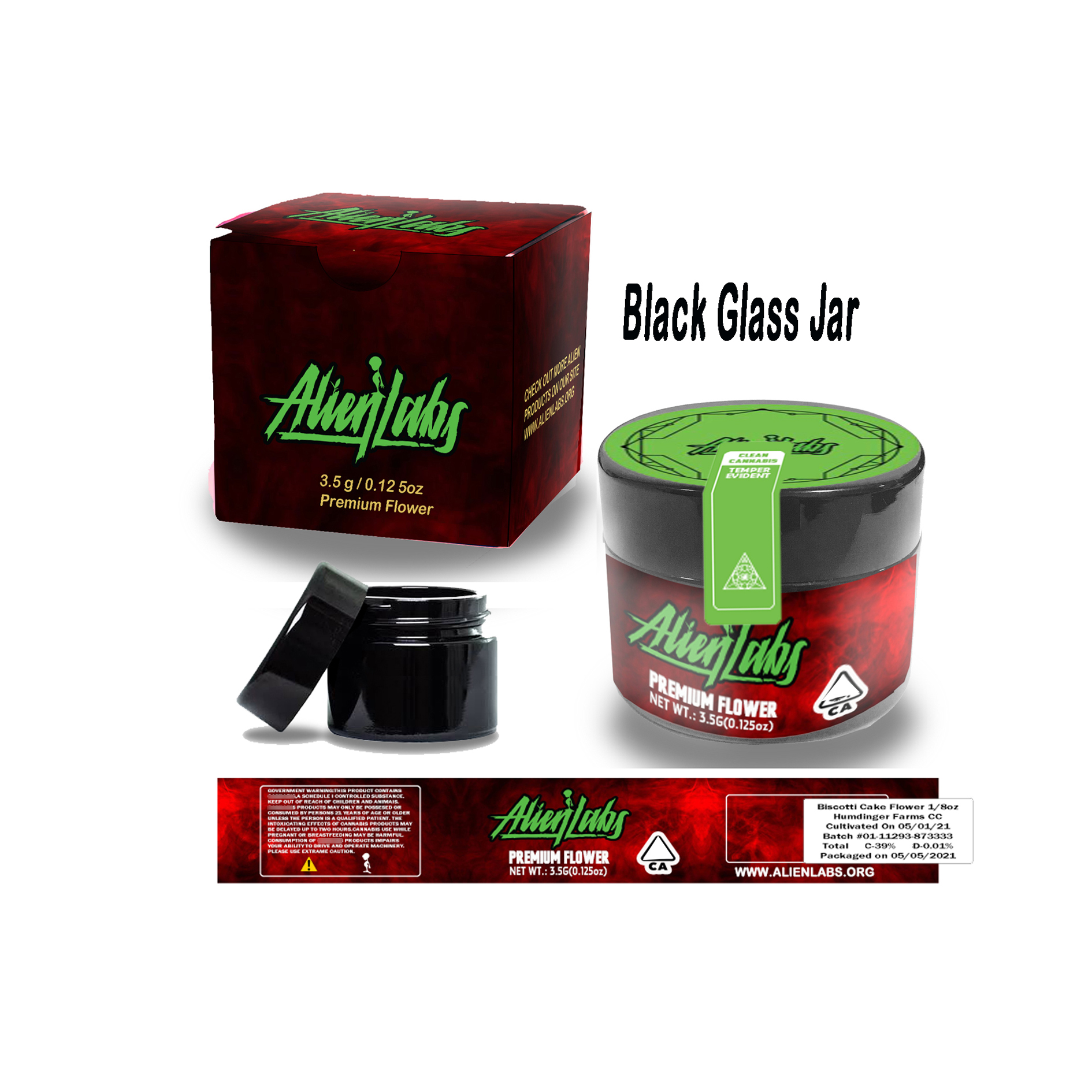 

3.5 grams Alienlabs Black Glass Jars Include Labels Paper Box Premium Flower Glass Container Moonrock Glass Jars
