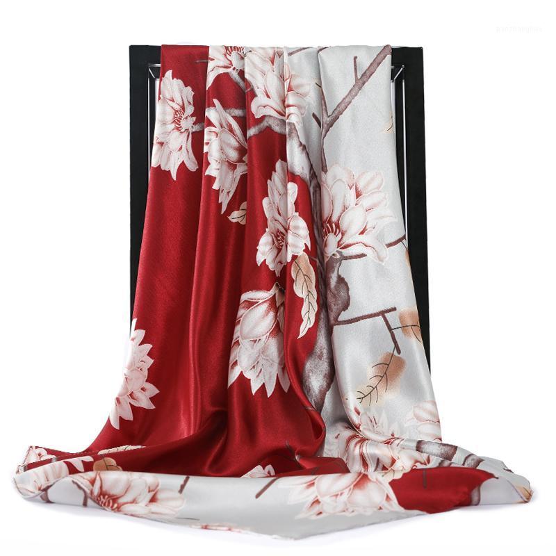

Scarves Fashion Print For Women Silk Satin Hijab Scarf Female 90*90cm Square Shawl Headband Scarfs Ladies 2022, Blue;gray
