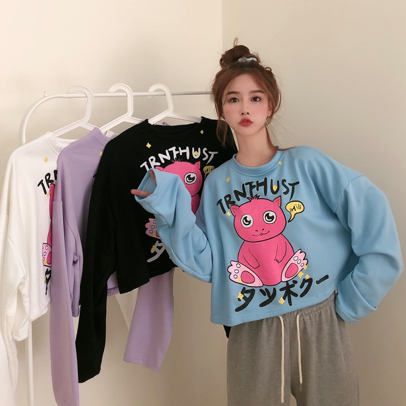 

2021 New Spring Autumn Casual Cartoon Print o Neck Kawaii Women Sweatshirt Qvpr, 03