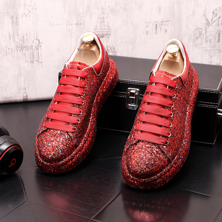 

European Rhinestone Men Driving Party Wedding Shoes Luxury Designer Fashion Embroidered Casual Sneakers Hip Hop Male Platform Flats, Red