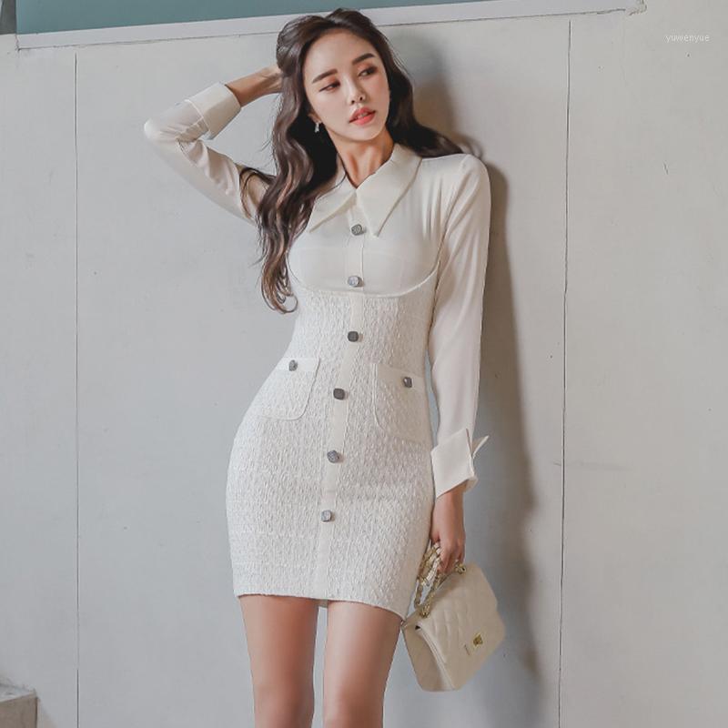 

Casual Dresses Arrival Fashion Comfortable White Mini Formal Dress High Quality Elegant Vintage Work Style Single Breasted OL Pencil