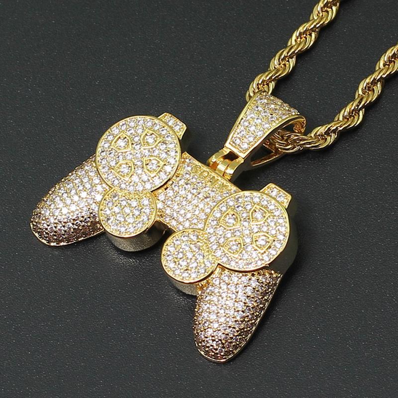 Pendentif Colliers Mode Charme Console De Jeu Pendentifs Glacé Chaîne Bling CZ Or Bijoux Couleur Hommes Hip Hop Rock Collier Bijoux Enfants Garço