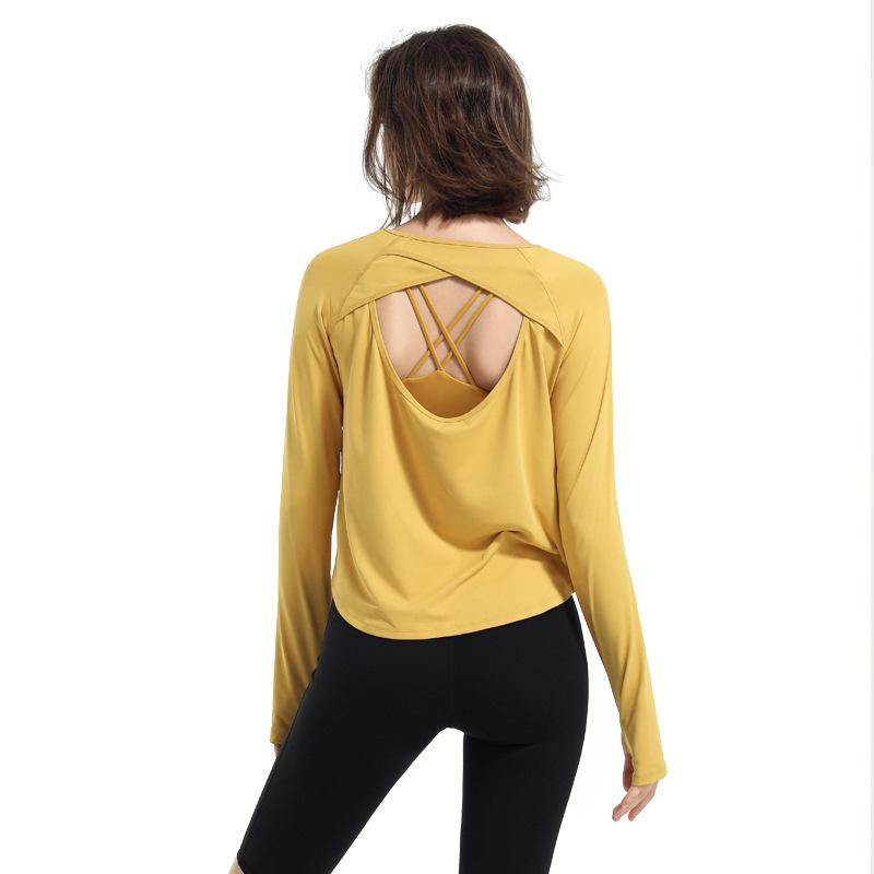 

Yoga Outfit UNIOOO Sports Tops For Gym Women Long Sleeve Back Hollow Out Fitness Shirts Loose Activewear Exercise Running T-shirts