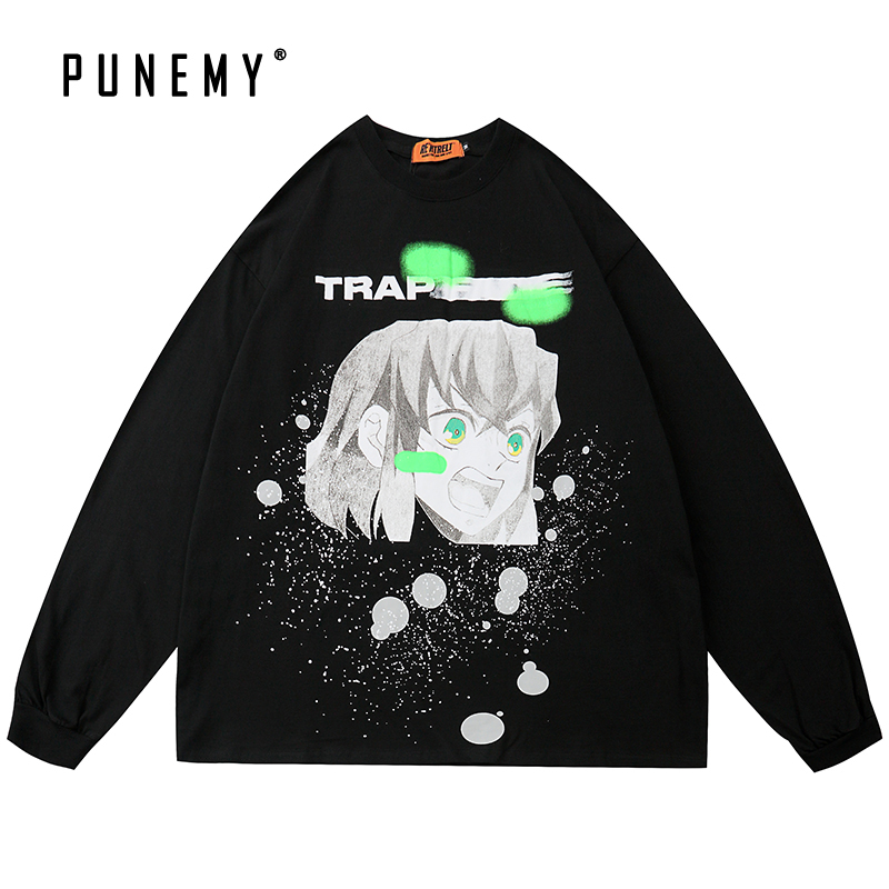 

2021 New t Shirt Anime Hentai Harajuku Print Long Sleeve Tshirt Tee Tops Men Clothing 100% Cotton Hip Hop Streetwear Unisex T-shirt Xztu, White