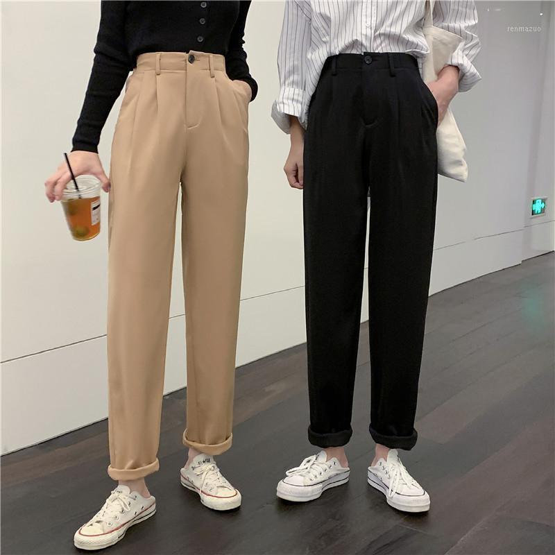 

Women's Pants & Capris 2021 Solid Color Trousers Elegant Office Ladies Casual Pleated Long Pencil Wide Spring And Autumn, Black;white