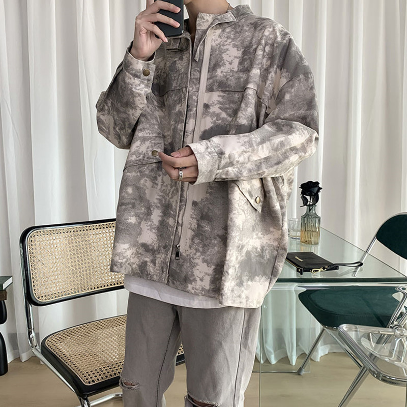 

2021 New Autumn Cotton Tie-dye Men' Fashion Casual Camo Tactical Streetwear Loose Hip-hop Bomber Jacket Men -5xl Nt62, Gray