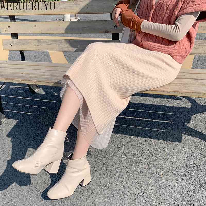 

WERUERUYU Women Autumn Knitted Long Skirt Sexy High Waist Pencil Skirts Package Hip Elastic Split Maxi Skirts 210608, Photo color