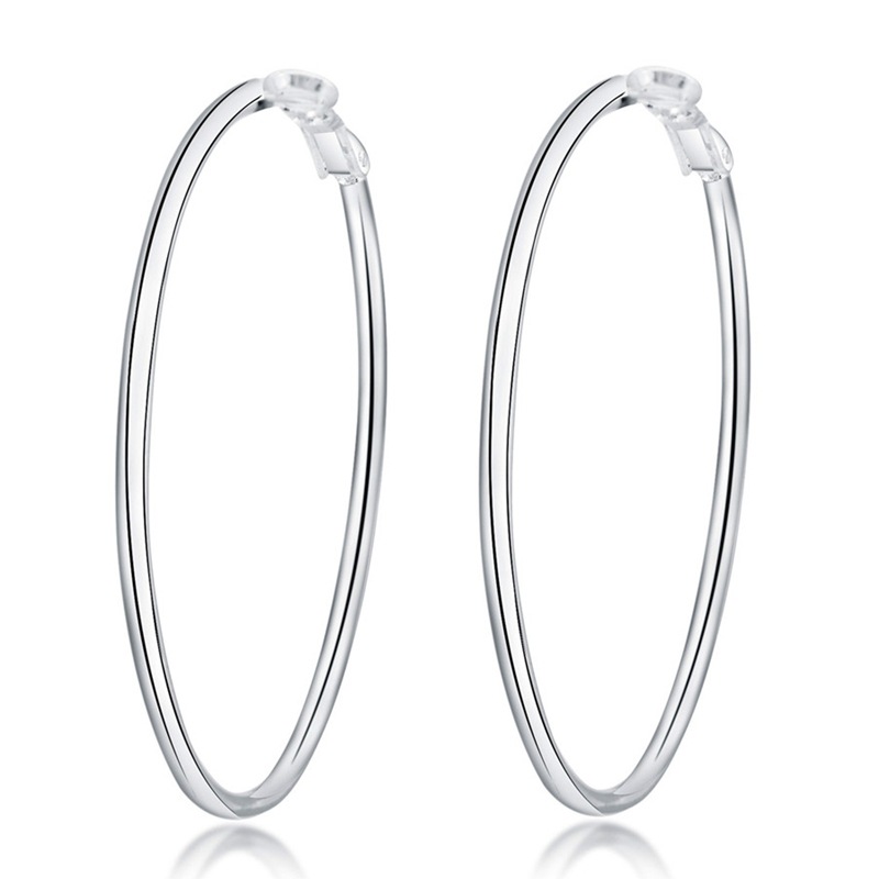 

925 Sterling Silver Smooth 50/60/70/80mm Round Circle Hoop Earrings For Women Fashion Charm Engagement Wedding Jewelry 812 Z2