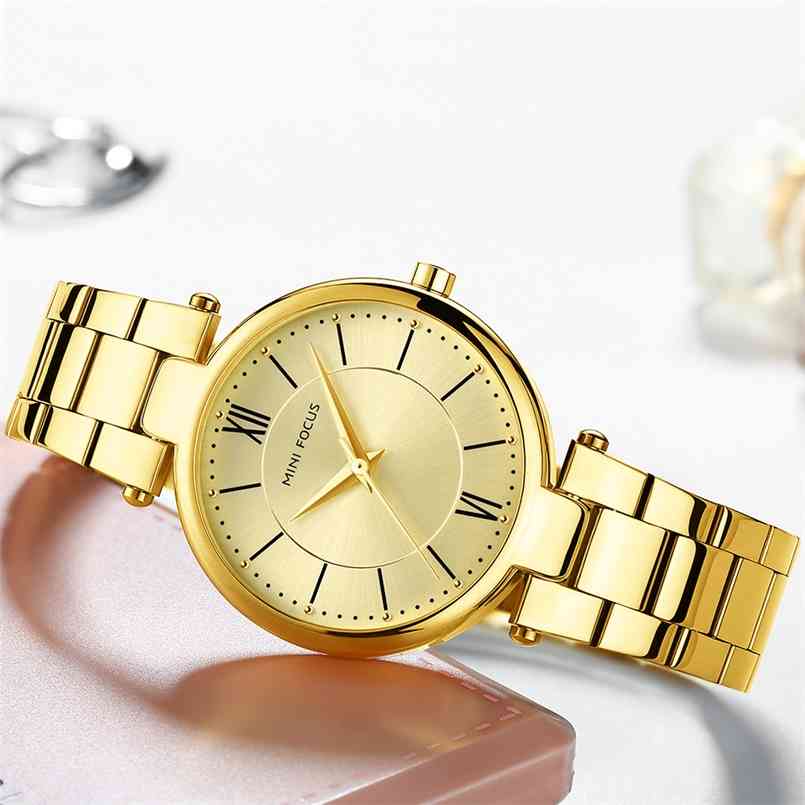 

Mini Focus Women Luxury Brand Watch Simple Golden Wrist Ultra Thin Gold Wristwatch Reloj Mujer 210707, Rose gold with box