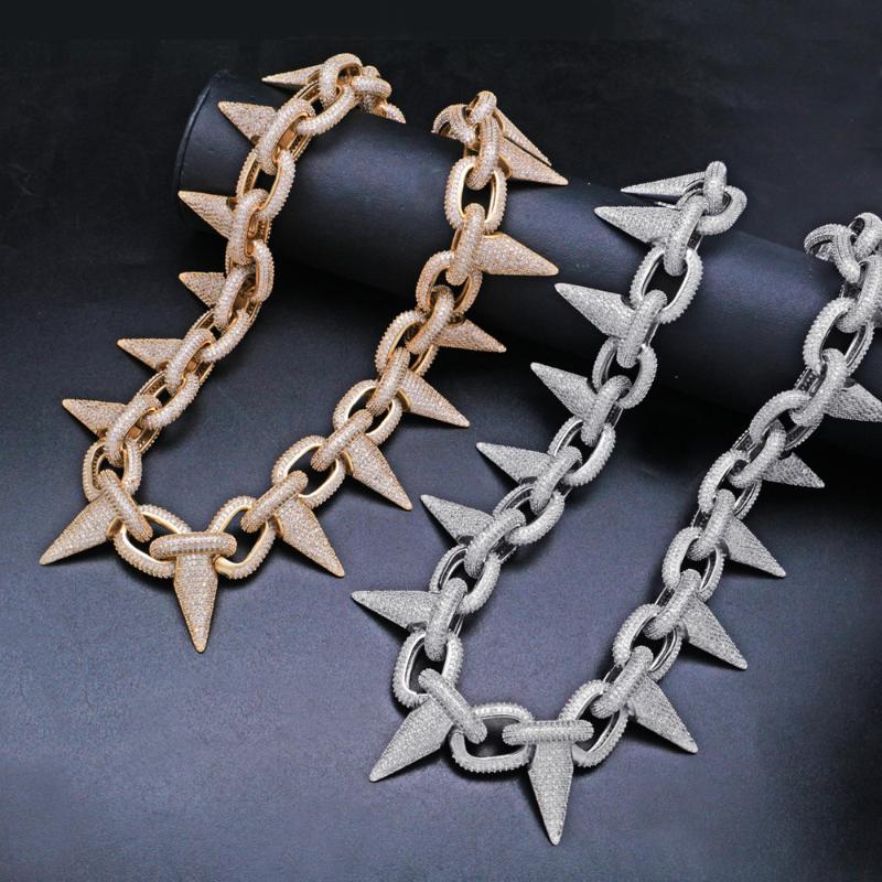 Chains Hip Hop Jewelry Plating Large Rivet Men's Necklace Heavy Metal Punk Hipster Full Zircon Rich Gold Chain-image-721295614