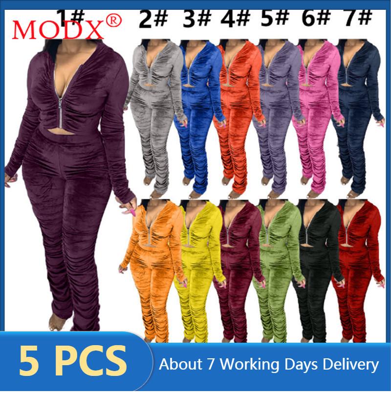 

Women' Two Piece Pants Bulk Itmes Wholesale Lots Women Fall / Winter Pleated Sportsuits Zipper Hooded Top Pencil Pant Fashion 2 Set Outfits, 10