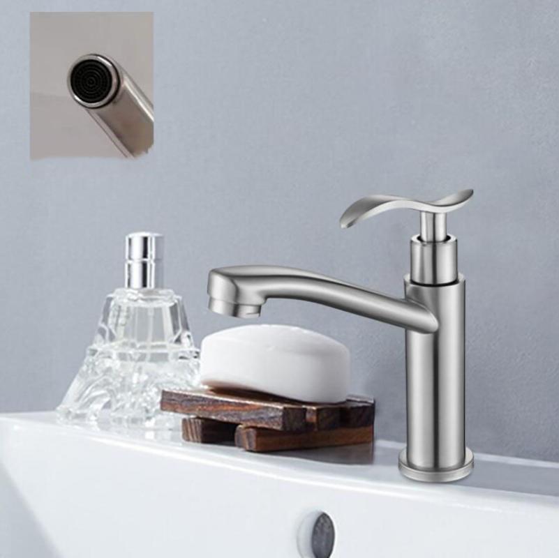 

Bathroom Sink Faucets G1/2 304 Stainless Steel Faucet Single Cold Basin Faucet, Kitchen Modern Minimalist Creative Tap