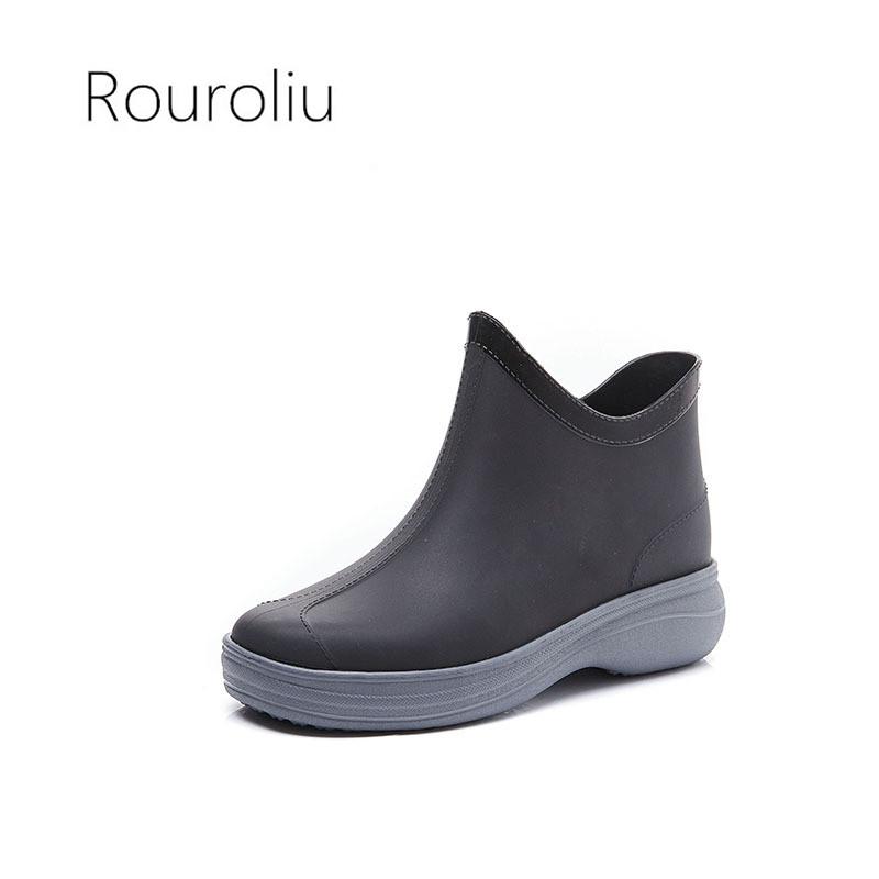 

Boots 2021 Platform Ankle Rain Shoes Women Spring Autumn Non-Slip Rainboots Waterproof Water Winter, Black