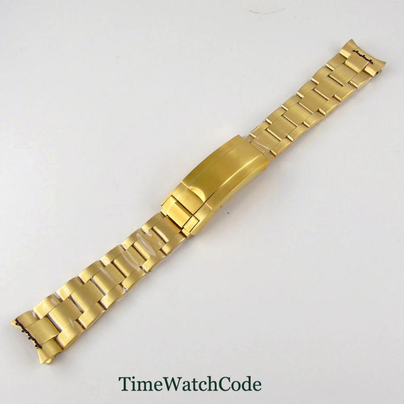 

Watch Bands 20mm Band Strap Parts Golden Color Plated Oyster Style Bracelet Folding Clasp Stainless Steel Brushed Fit For Men's