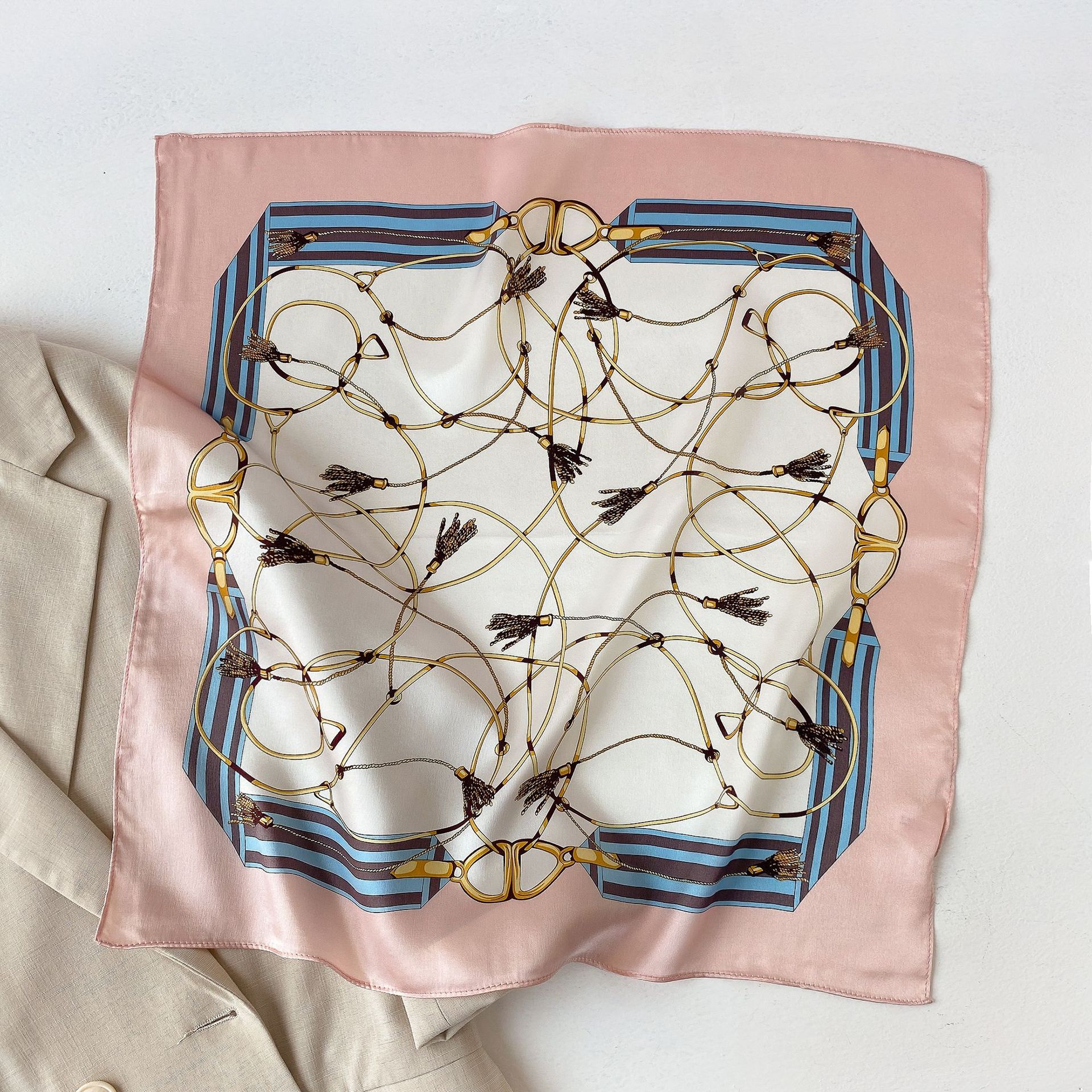 

Silk Scarf Mulberry Silk Small Square Towel Scarf Summer Sun-Proof Printed Scarf Women S All-Match Ribbon Hair Band No. 5