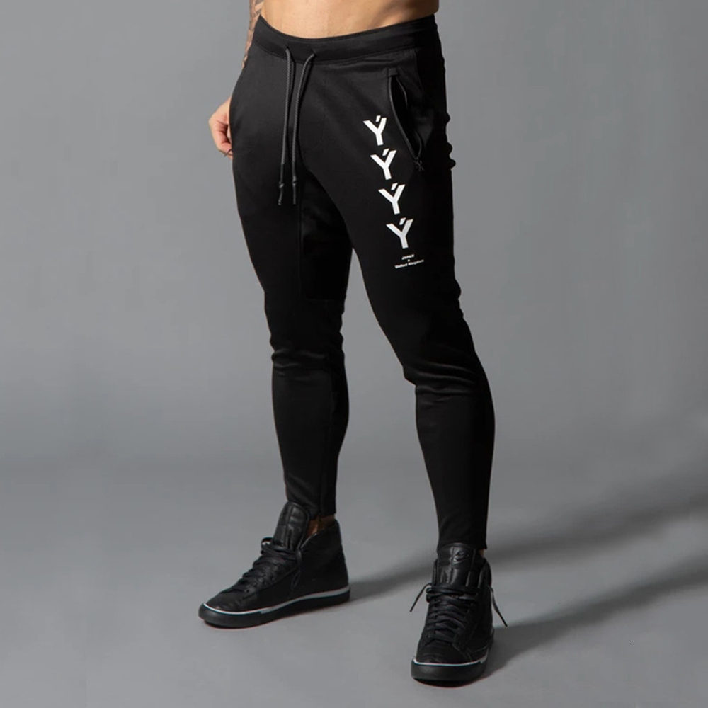 

2021 New Jogger Sweatpants Men's Casual Pants Black Trousers Male Gym Fitness Workout Cotton Trackpants Spring Autumn Sportswear Clothing Q0, Black (white print)