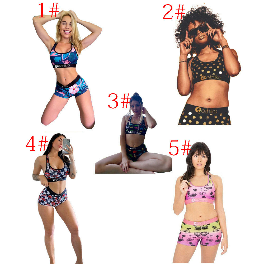 

2021 New Women Swimsuit Two Piece Ethika Set Vest Tank Top Bra And Shorts Swimming Suit Sexy Ethika Printed Bikini Swimwear Brand Beachwear, Flowers