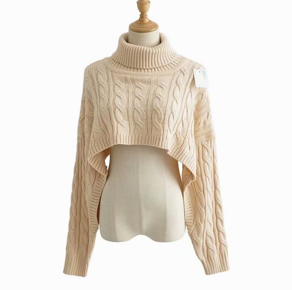 

sweatersWind short open navel high neck knitted women's thickened autumn and winter loose thin long sleeve Pullover twist sweater, White;black