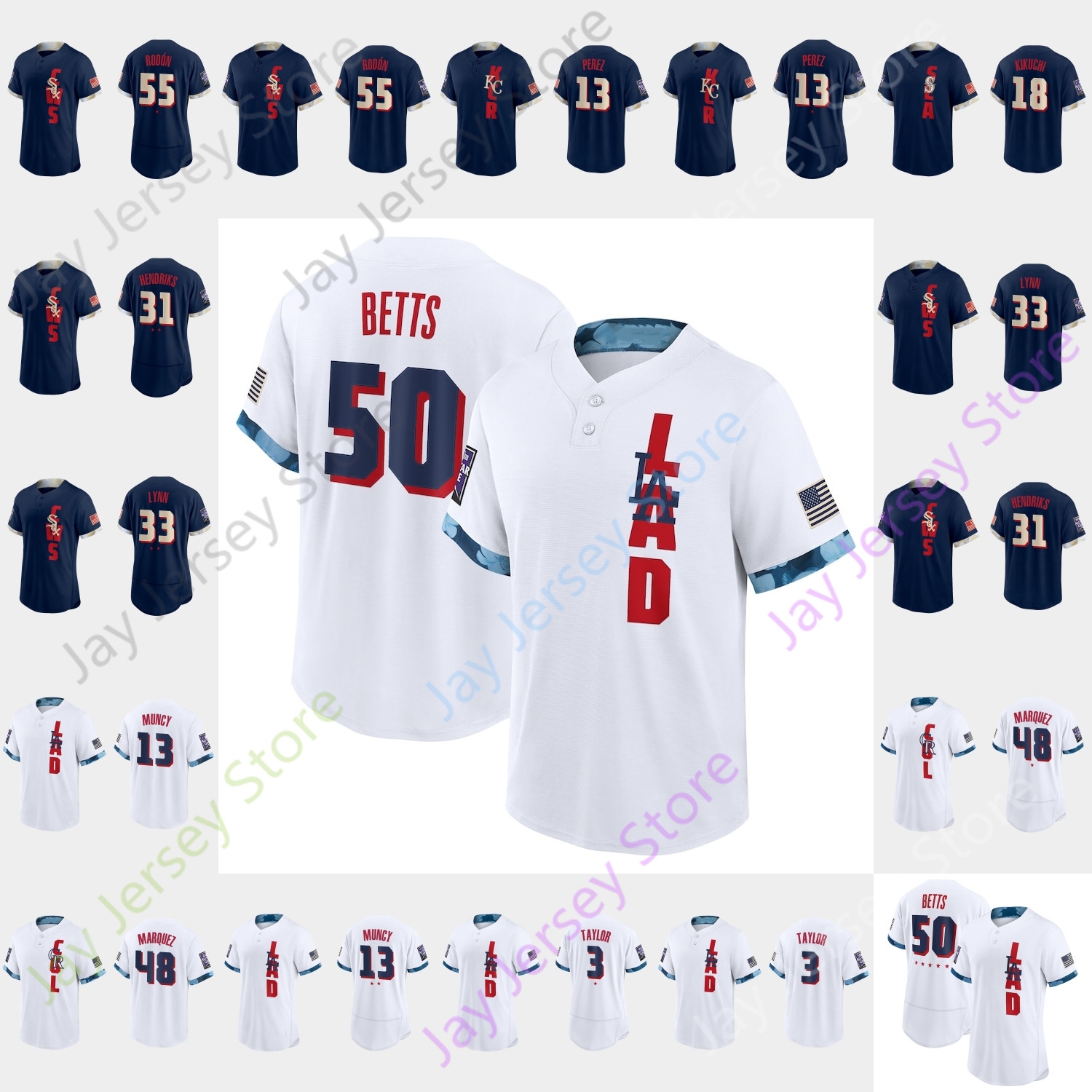 

2021 All-Star Jersey Carlos Rodon Chris Taylor German Marquez Lance Lynn Liam Hendriks Max Muncy Mookie Betts Salvador Perez Women Adult