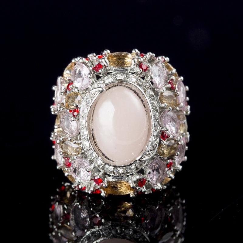 

Wedding Rings Selling Luxury Ladies Ring Colorful Imitation Gemstone Rainbow Crystal For Women Romantic Anniversary Gifts, Slivery;golden