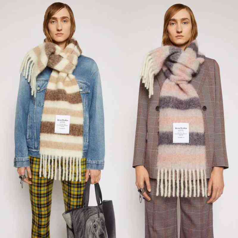 

2021 Women Sacrf Brand Cashmere Winter Scarf Scarves Designer Acne Blanket Scarves Women Type Colour Chequered Tassel Imitated Y0927