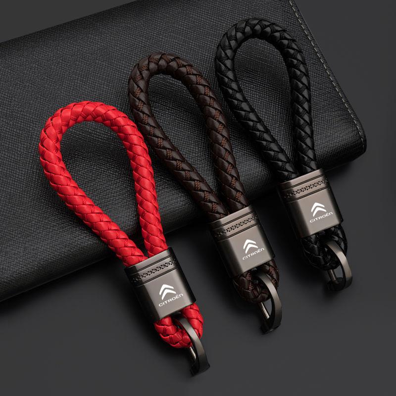 

Keychains Hand-woven Leather Car Keychain Male And Female Alloy Key Ring Bag Pendant For Citroen C3 C4 X7 Xsara Picasso Accessories
