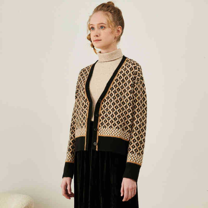 

Women's Sweaters Spring and autumn trend retro-color fashion diamond mesh cardigan woman sweaters Korean tops CLBG, 1# shoe box