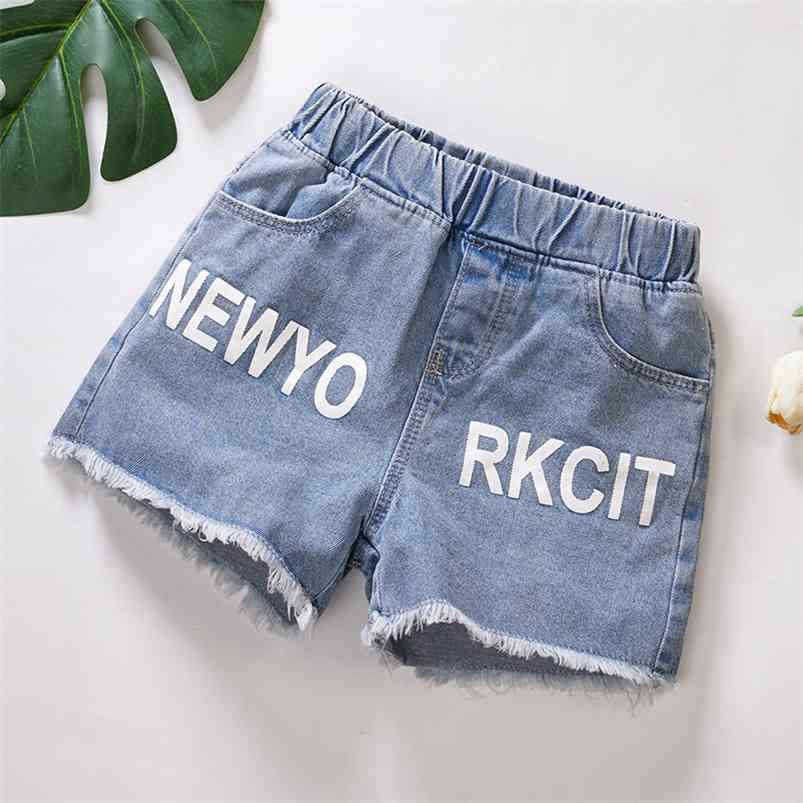

Spring Kids Jeans Girl Letter Short For Girls Fashion Soft Pants Autumn Casual Clothes 210629, Blue