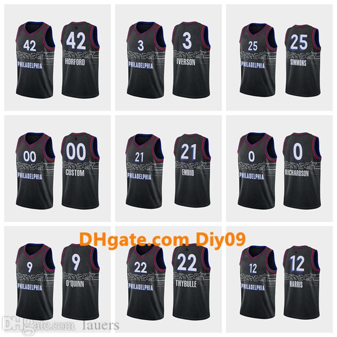 

Custom Ben Simmons Joel Embiid Philadelphia 76ers Jerseys Horford Iverson Thybulle Harris New 2020/21 City Basketball Jersey, Black;red