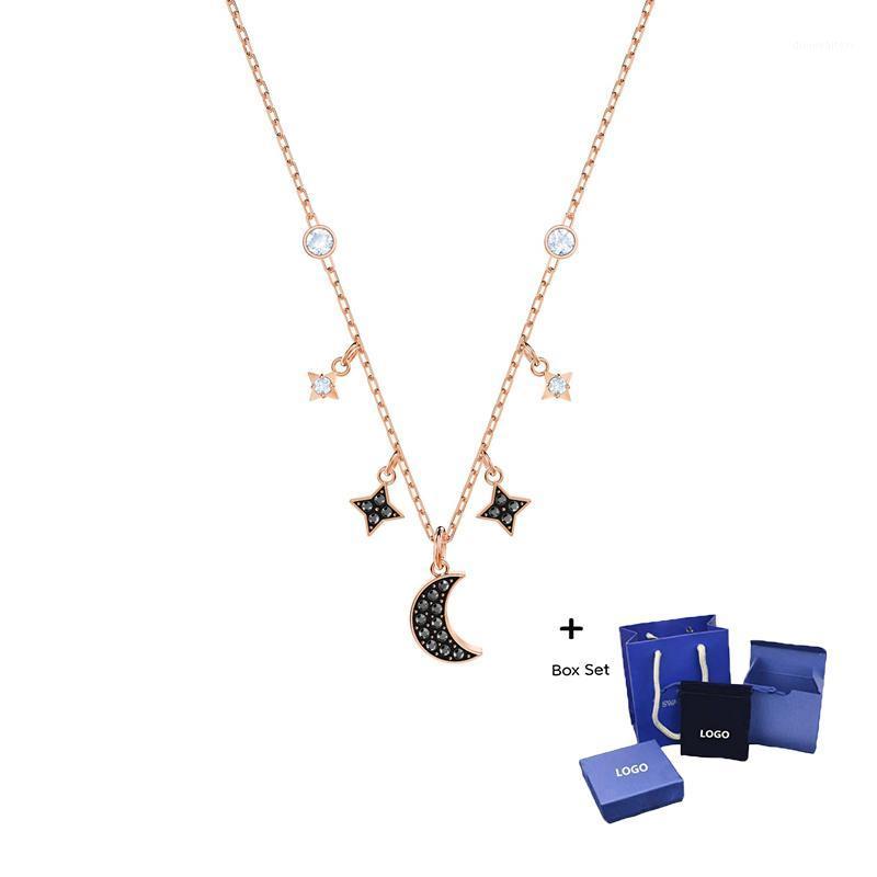 Accessoires de mode Swa Symbole Collier Moon et Star Rose Or Black EXQUISITE CRISTAL MADES ROMANTIQUE BIJOUX DE BIJOUX DE PRESTIGE ROMANTIQUE