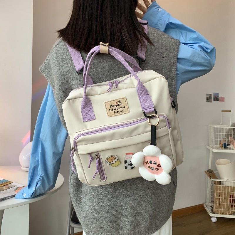 

School Bags Girls Waterproof Schoolbags Female Multifunction Backpack Women Flower Pendant Kawaii Backpacks Fashion Travel Bookbag, Black